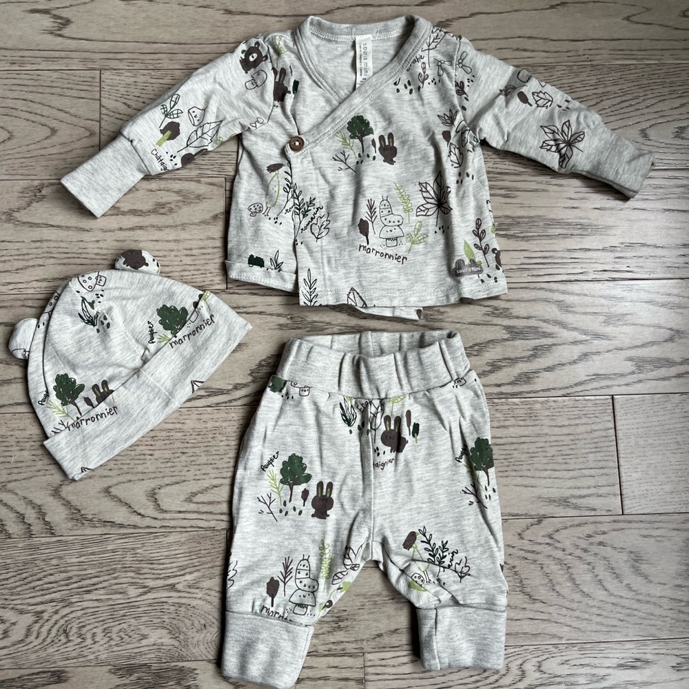 Souris Mini Gray Baby 3 Piece Outfit with Nature Print